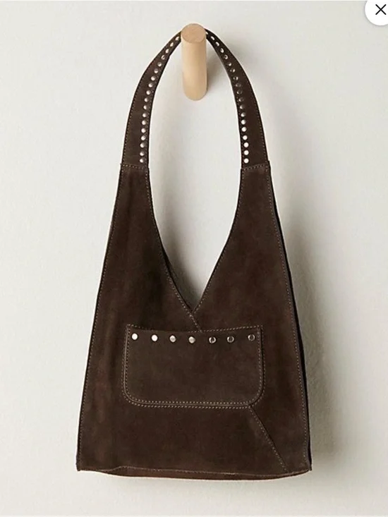 Free People Knox Studded Suede Dark Brown Shoulder Bag NWT $78 - Picture 1 of 4